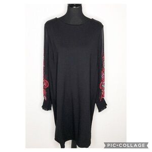 Chicos black red sheer balloon sleeve shift dress size 3.5 or US 18